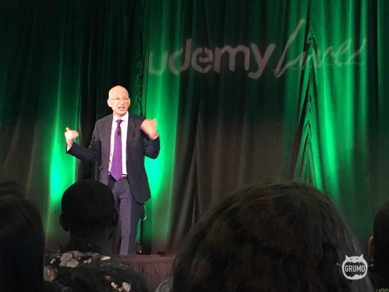 Seth Godin sharing his wisdom in front of 150 Udemy instructors